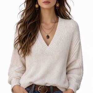 American Eagle 100% cotton knit V-neck sweater, oversized and slouchy